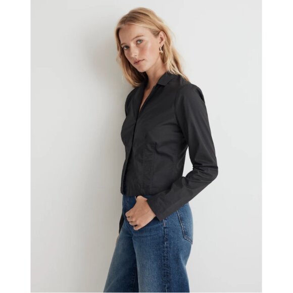 Madewell Poplin Hook-Front Closure Shrunken Shirt Black Coal Sz 6 NWT - Picture 3 of 10